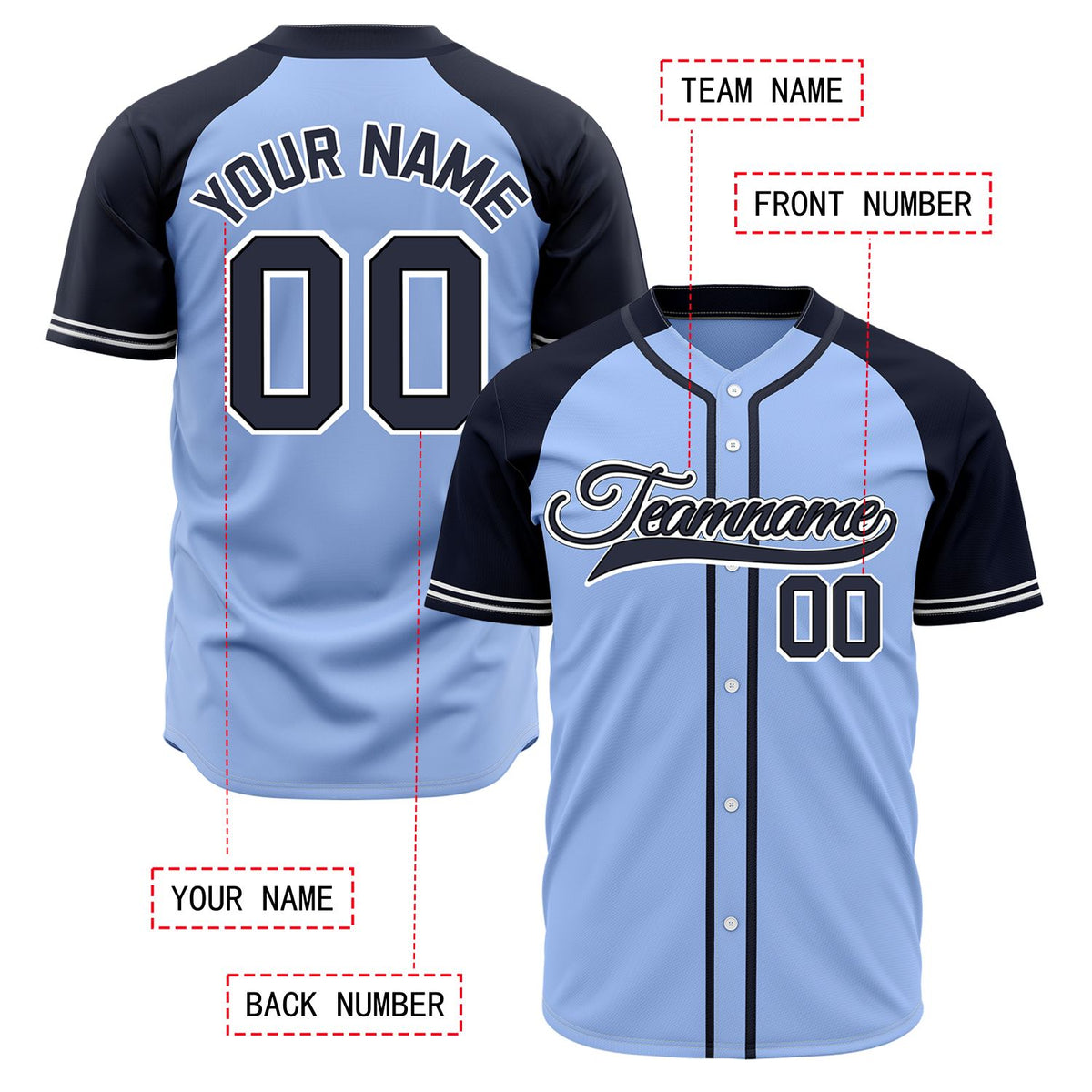 VOSOLI Custom Stitched Light Blue and Navy Two-Tone Baseball Jersey