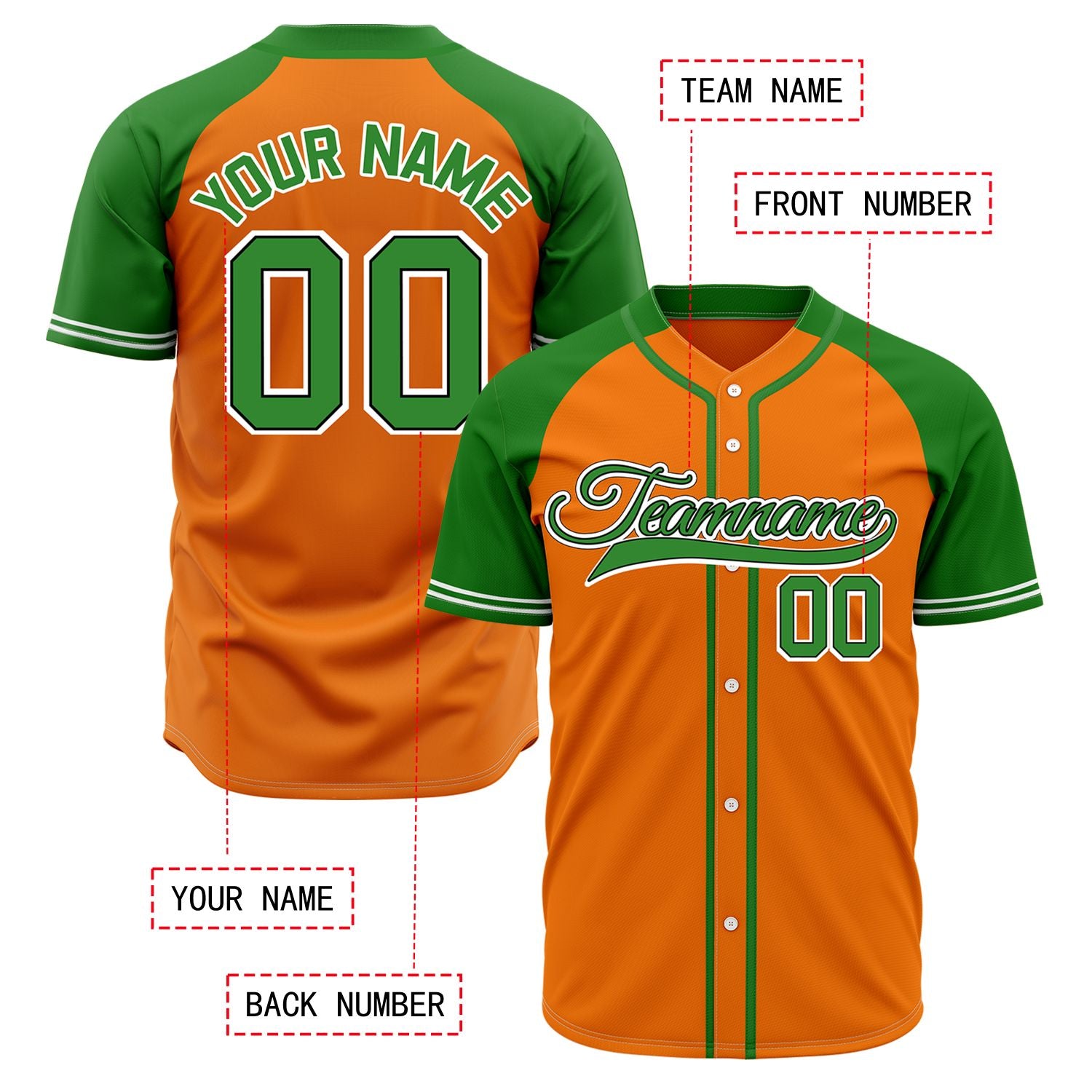 VOSOLI Custom Stitched Orange and Green Two-Tone Baseball Jersey