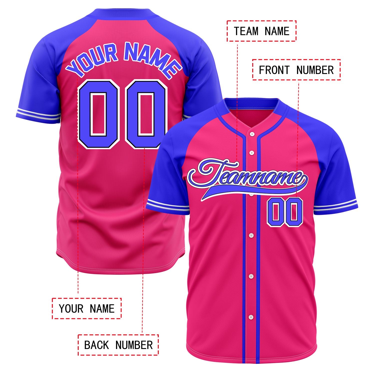 VOSOLI Custom Stitched Pink and Blue Two-Tone Baseball Jersey