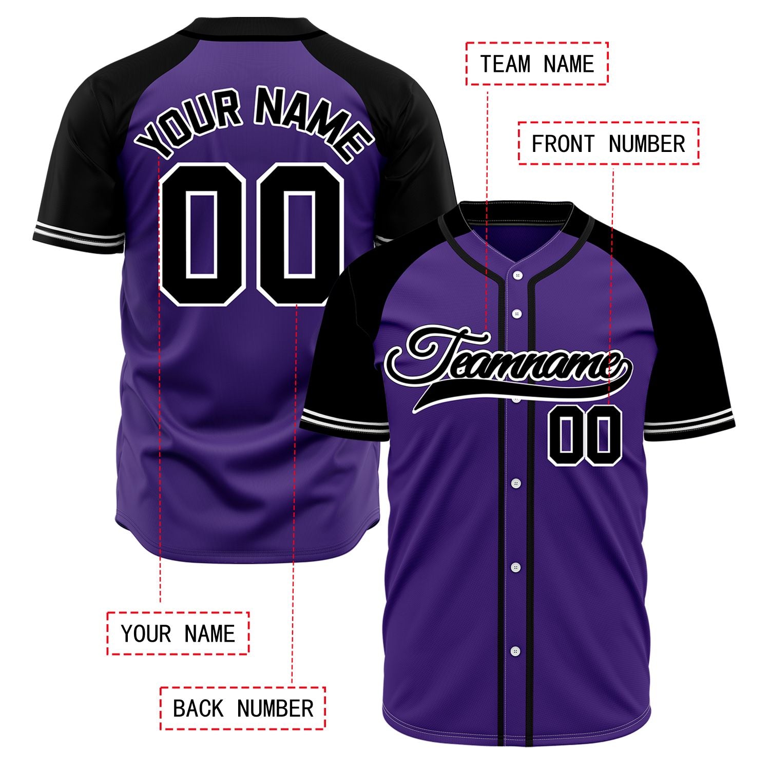 VOSOLI Custom Stitched Purple and Black Two-Tone Baseball Jersey