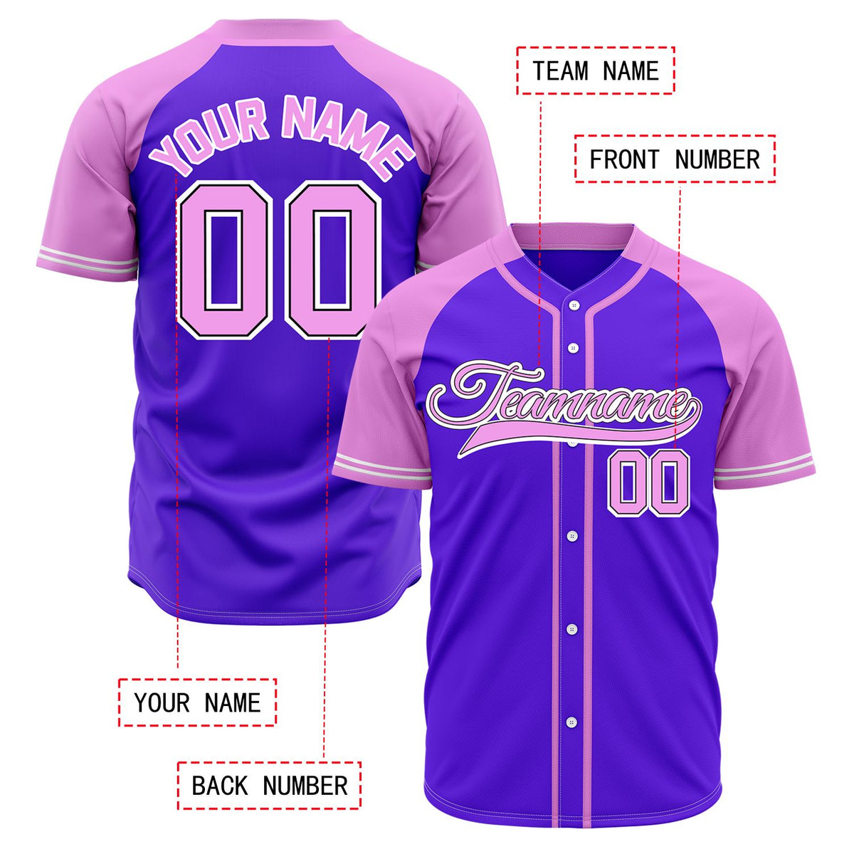 VOSOLI Custom Stitched Purple and Pink Two-Tone Baseball Jersey