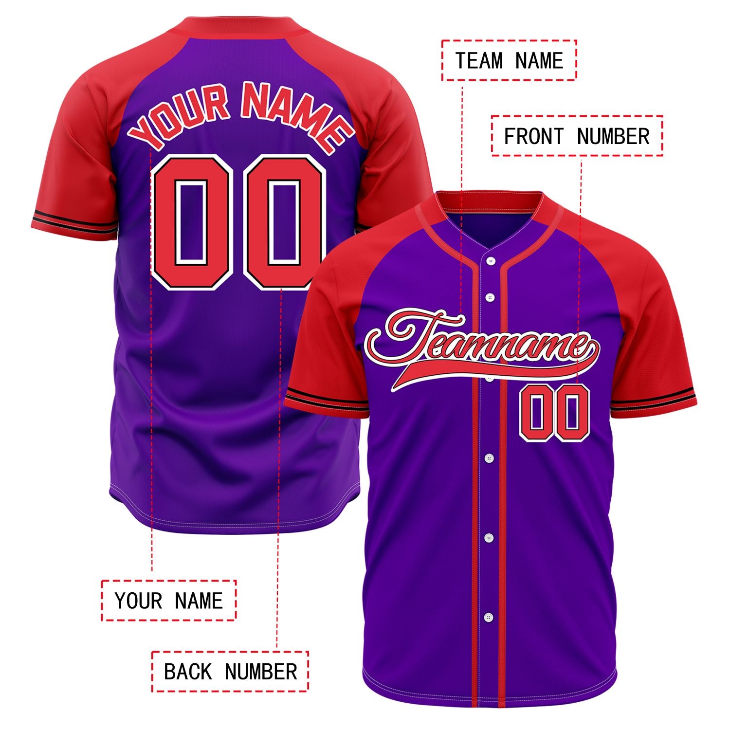 VOSOLI Custom Stitched Purple and Red Two-Tone Baseball Jersey