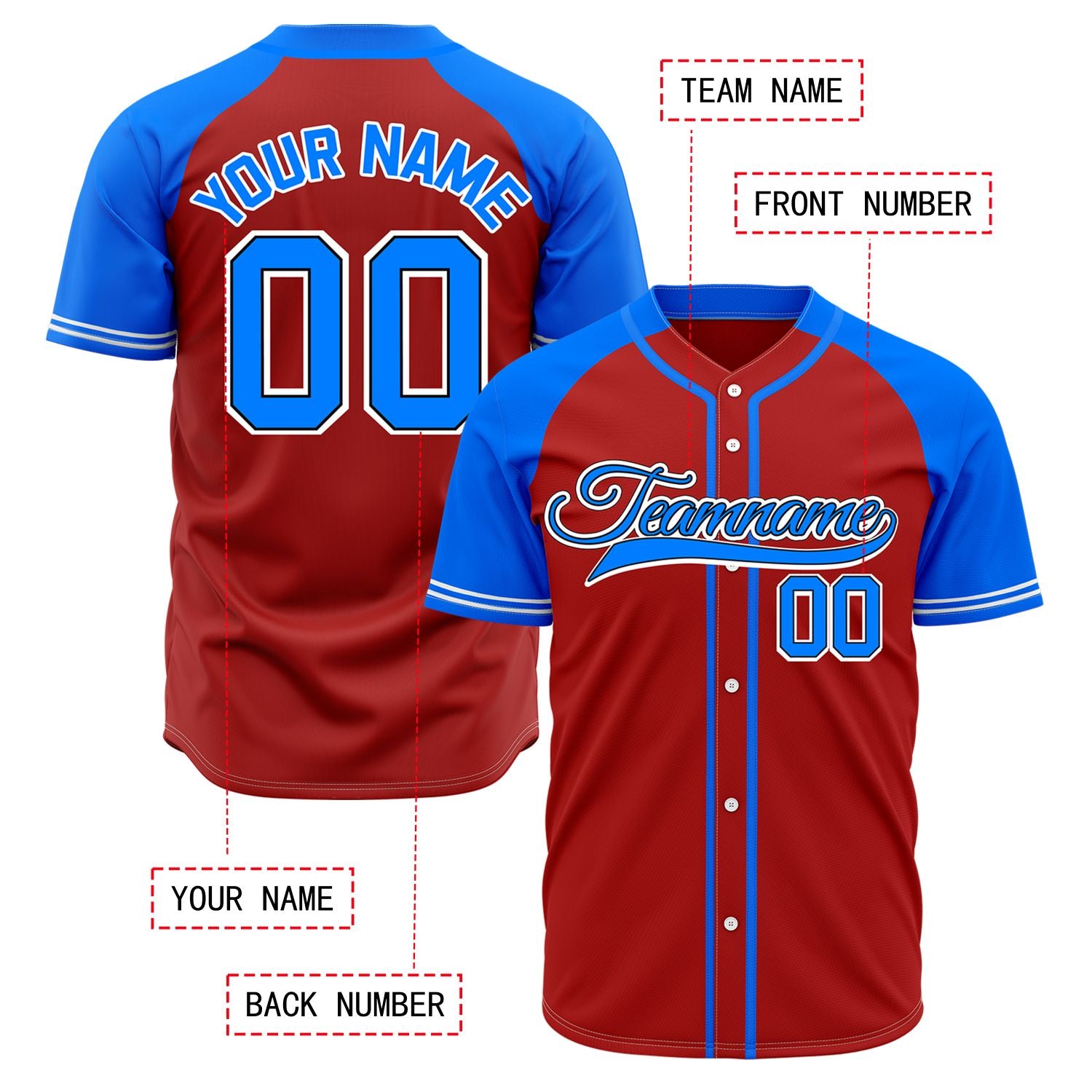 VOSOLI Custom Stitched Red and Blue Two-Tone Baseball Jersey