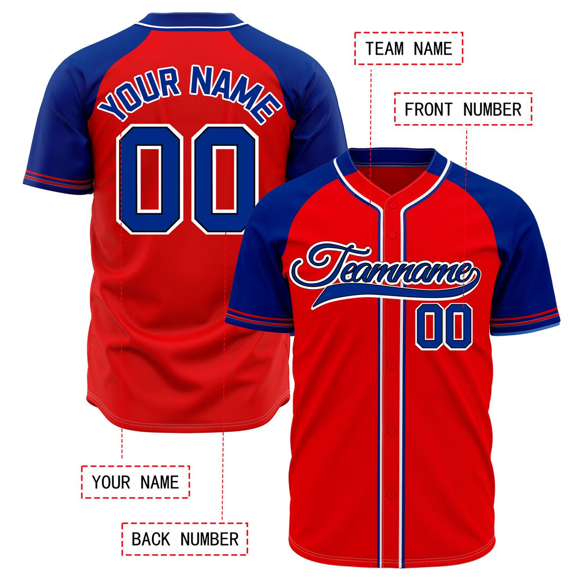 VOSOLI Custom Stitched Red and Royal Blue Two-Tone Baseball Jersey