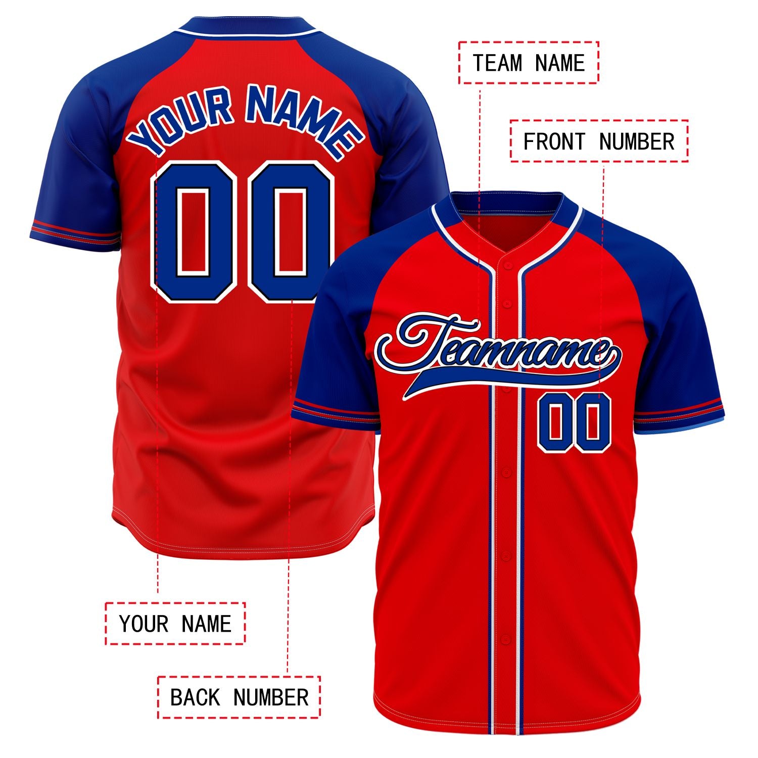 VOSOLI Custom Stitched Red and Royal Blue Two-Tone Baseball Jersey