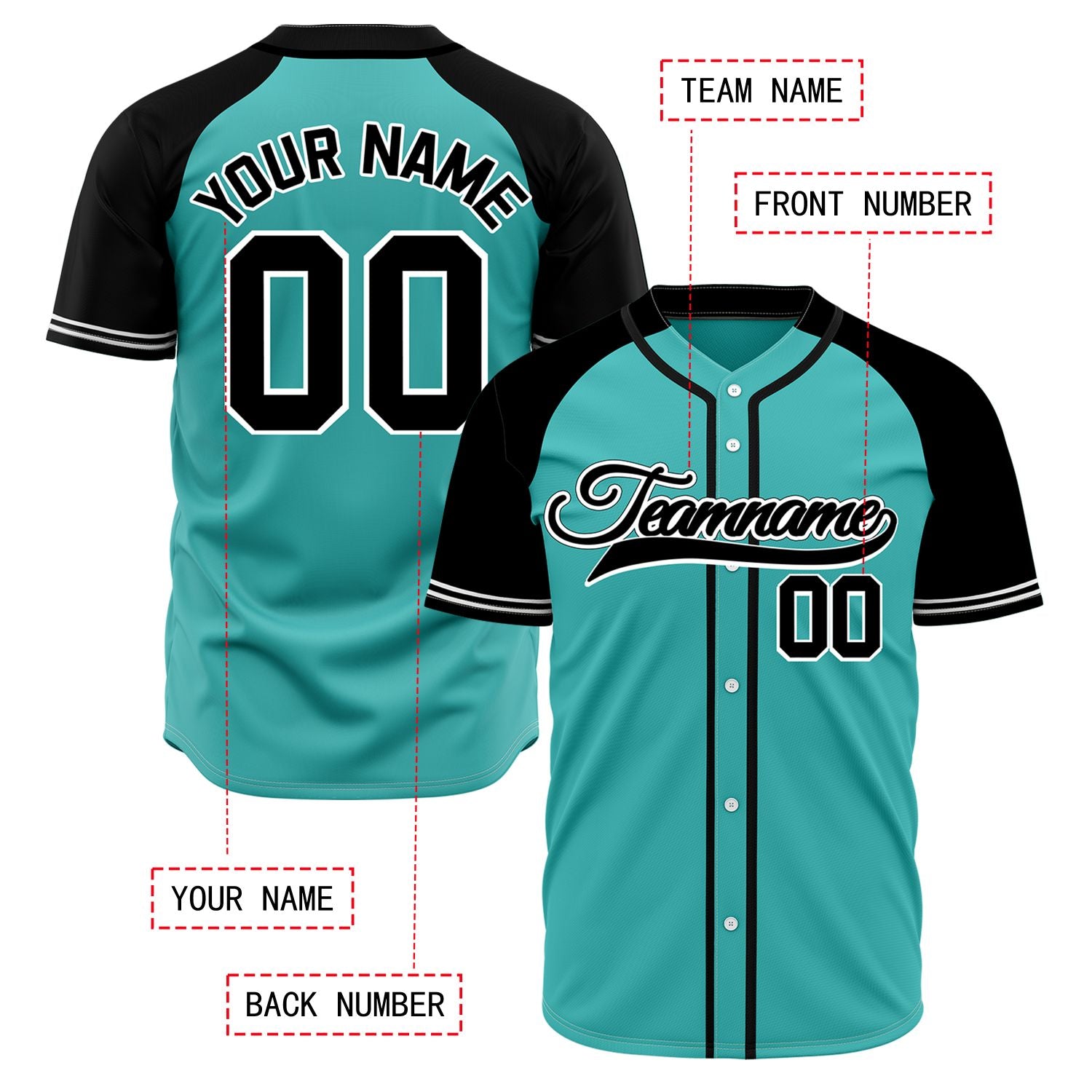 VOSOLI Custom Stitched Teal and Black Two-Tone Baseball Jersey