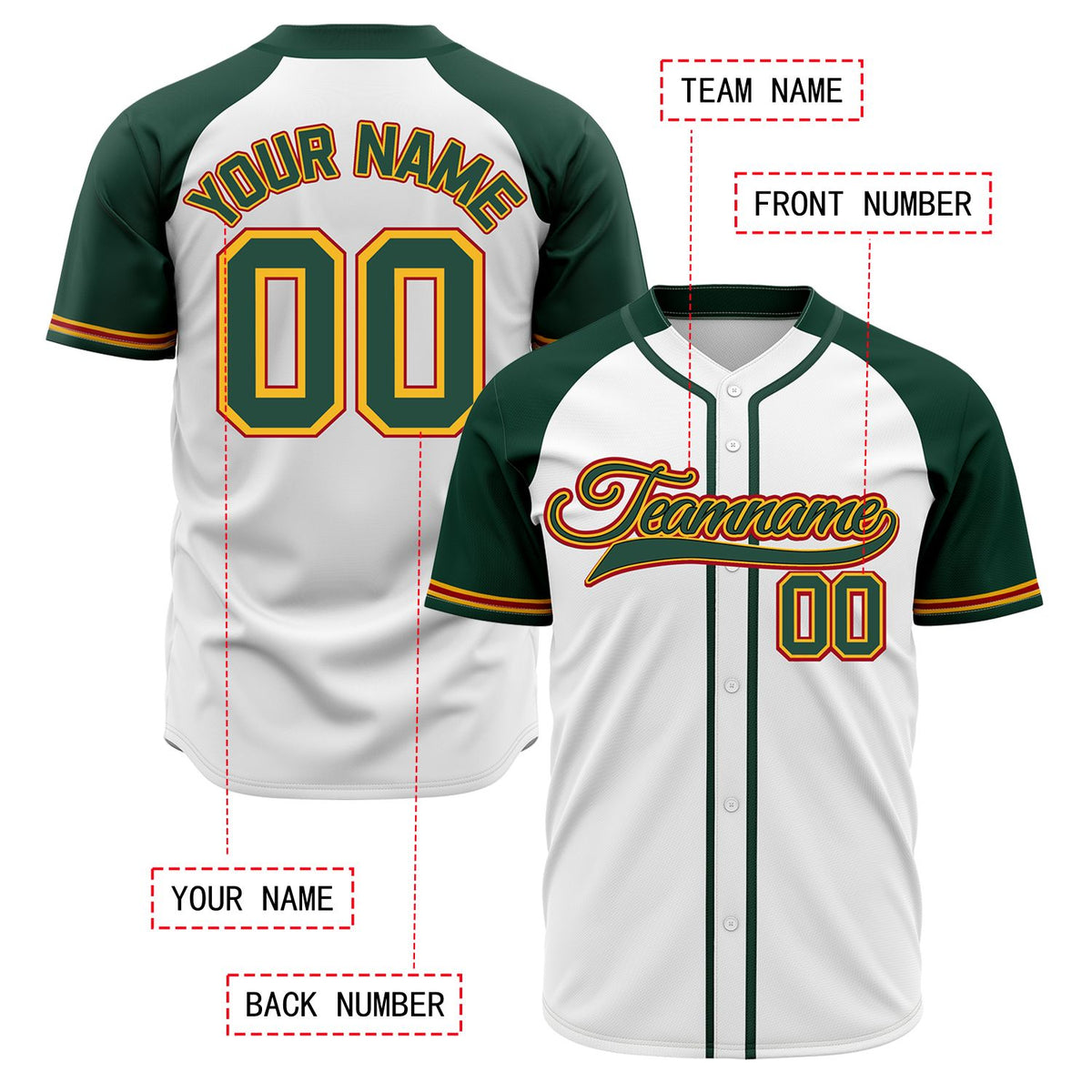 VOSOLI Custom Stitched White and Forest Green Two-Tone Baseball Jersey