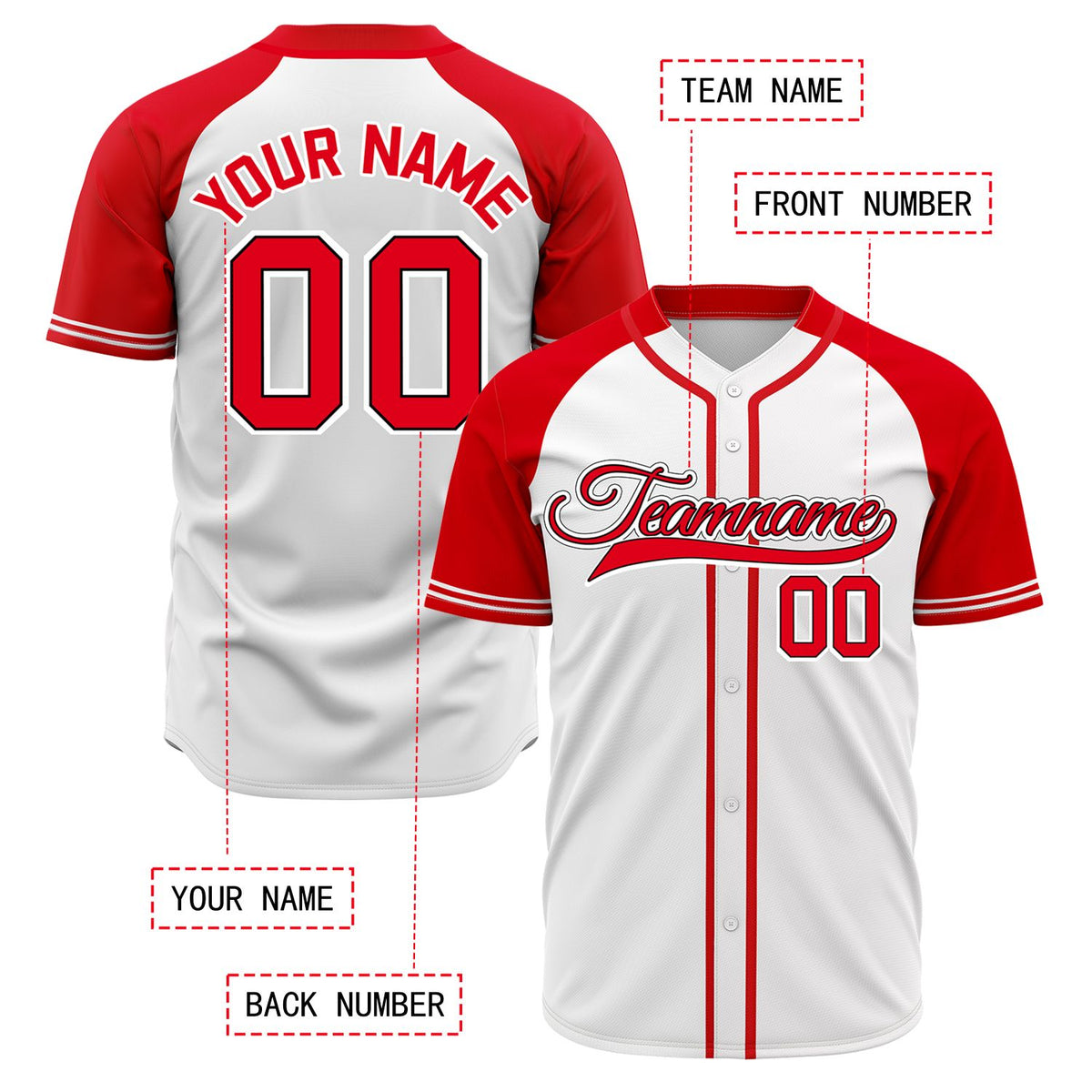 VOSOLI Custom Stitched White and Red Two-Tone Baseball Jersey