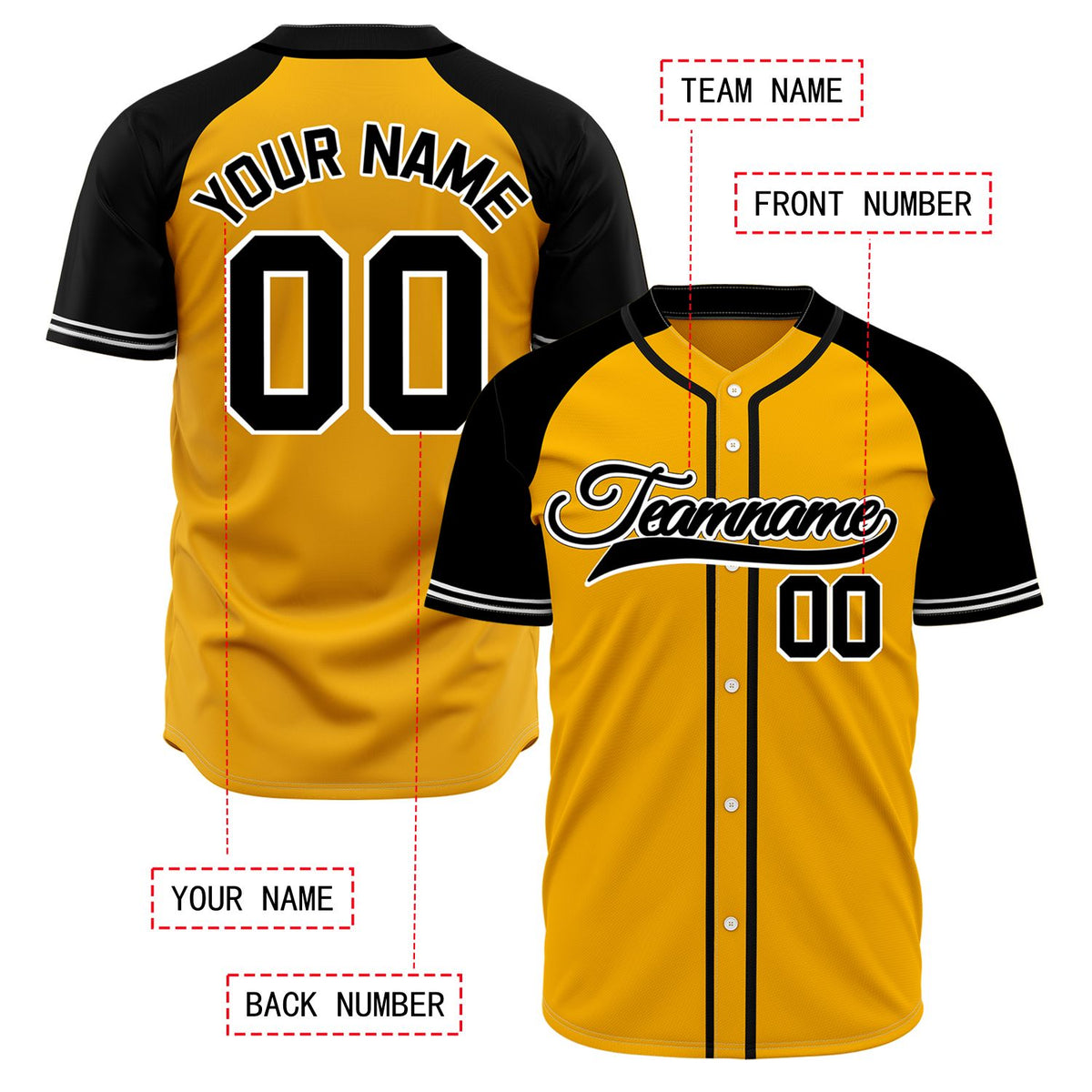 VOSOLI Custom Stitched Yellow and Black Two-Tone Baseball Jersey