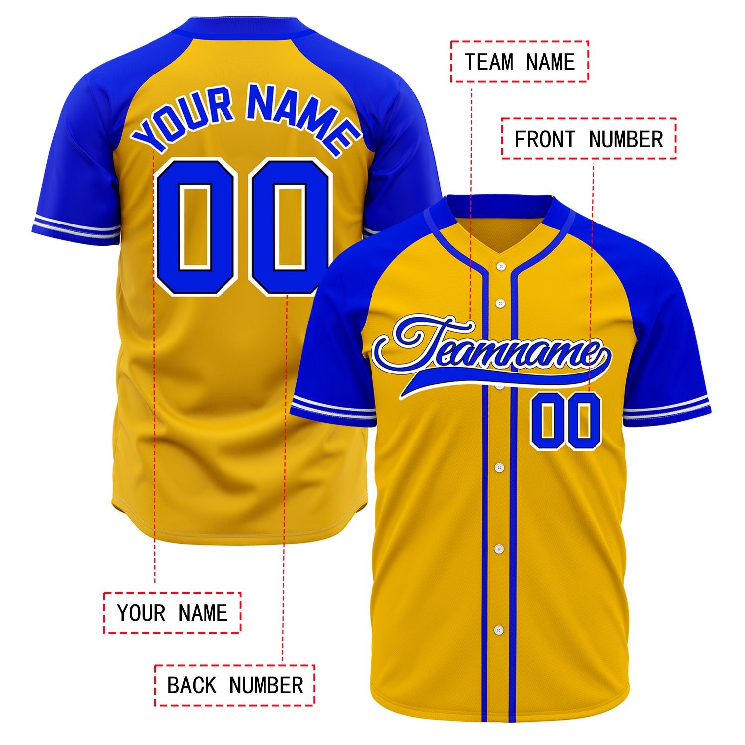 VOSOLI Custom Stitched Yellow and Royal Blue Two-Tone Baseball Jersey