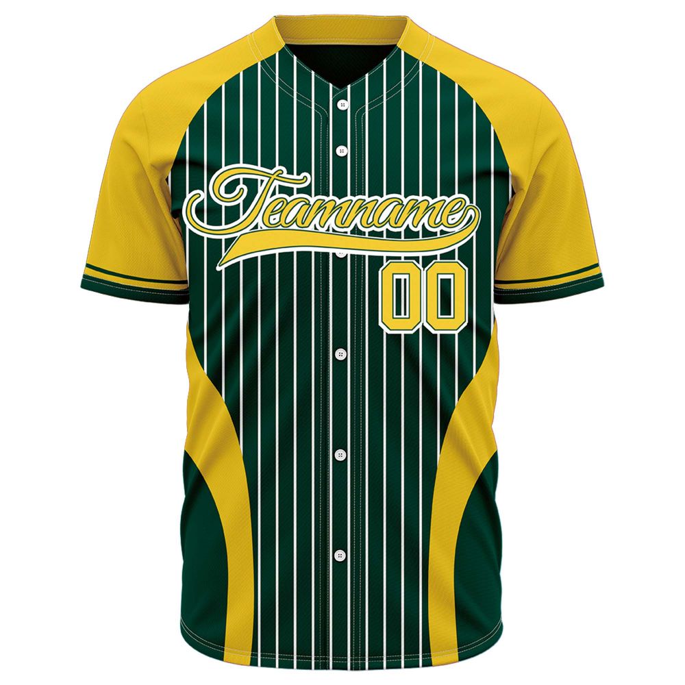Custom Yellow &amp; Green Pinstripe Baseball Jersey | Personalized Striped Full Button Team Uniform - VOSOLI