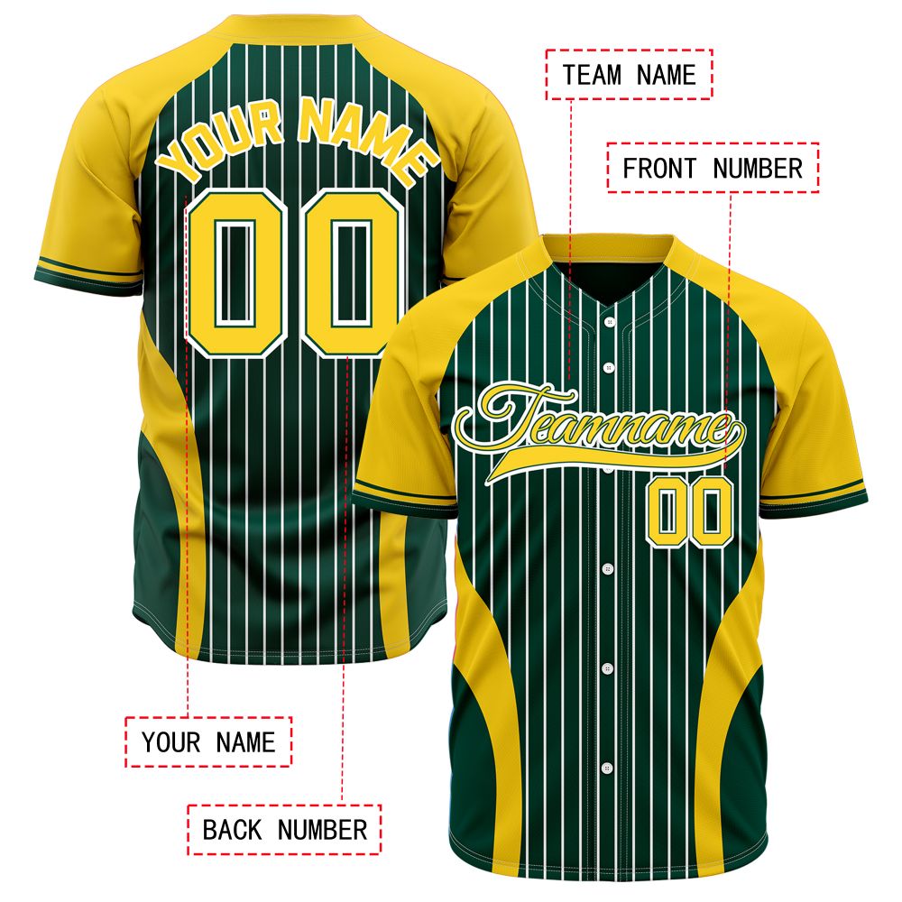 Custom Yellow & Green Pinstripe Baseball Jersey | Personalized Striped Full Button Team Uniform - VOSOLI