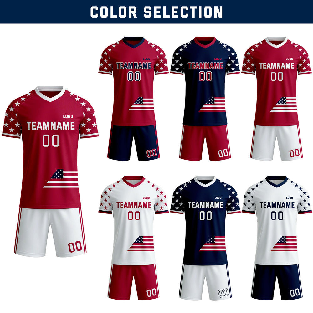 Custom USA Flag Soccer Jersey - Personalized Red & White Gradient Team Uniform