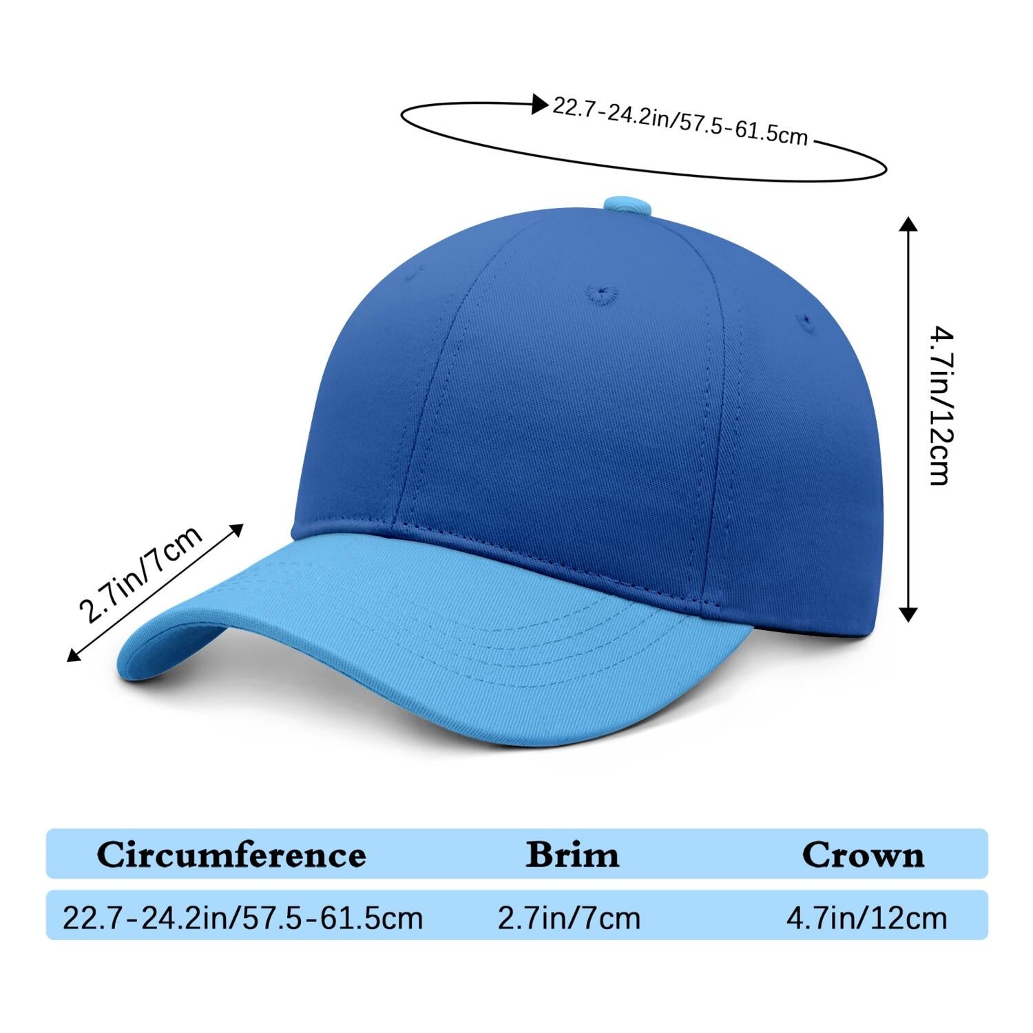 Vosoli Dark Blue Light Blue Two-Tone Baseball Cap - Unisex Custom 3D Embroidery or Print