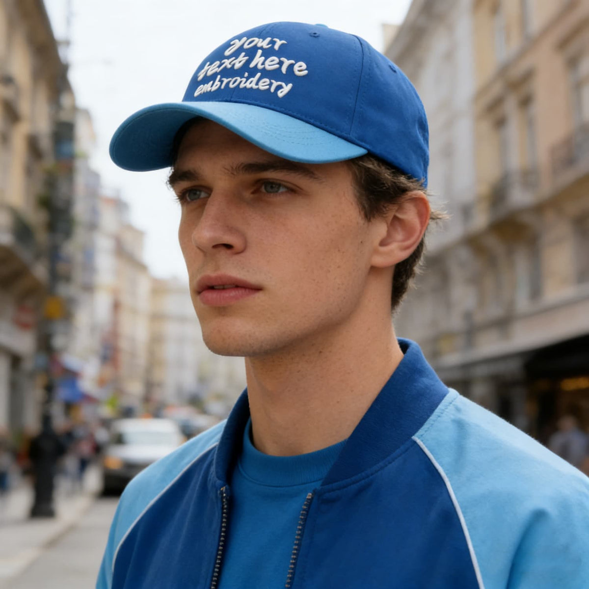 Vosoli Dark Blue Light Blue Two-Tone Baseball Cap - Unisex Custom 3D Embroidery or Print