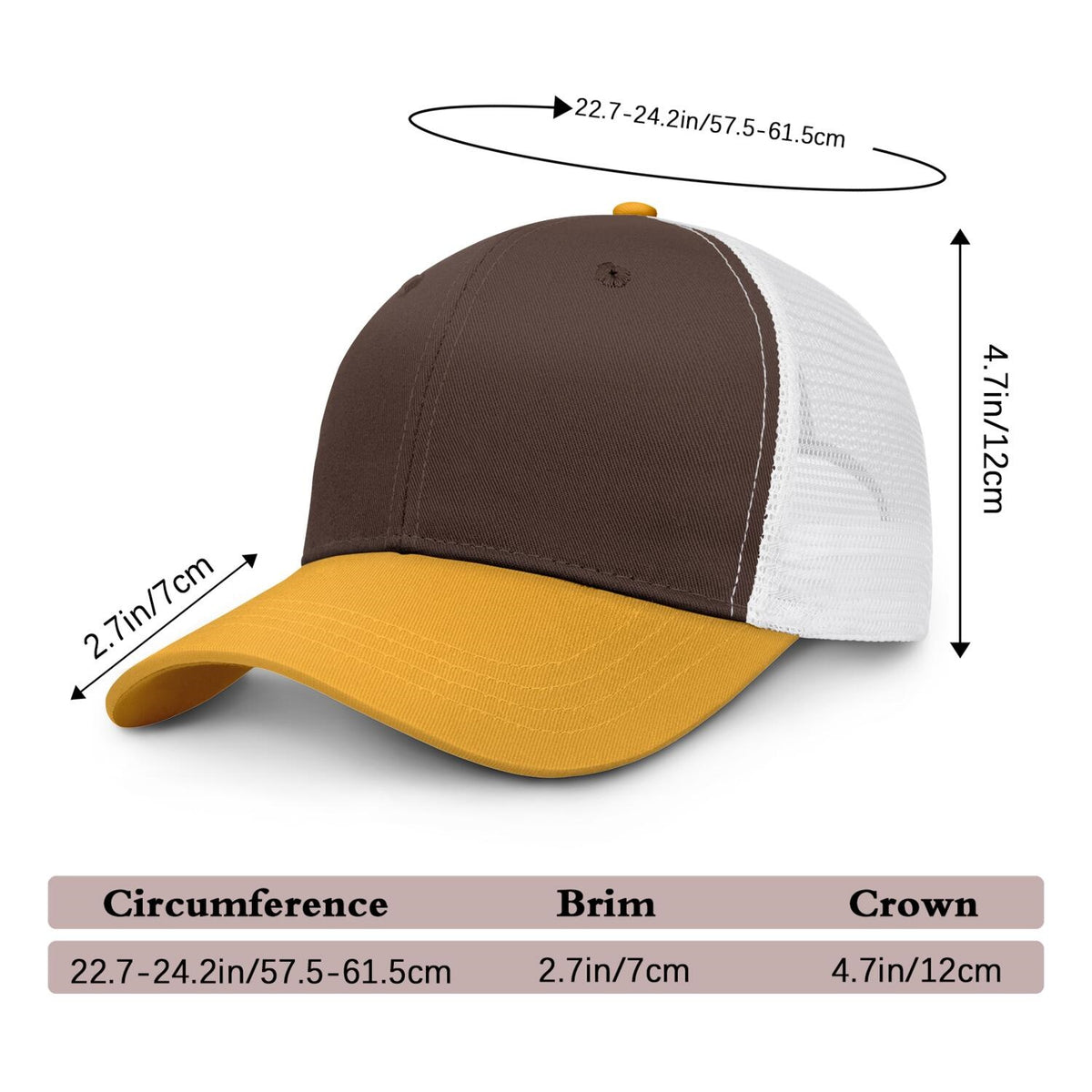 Vosoli Dark Brown & Gold Two-Tone Baseball Trucker Hat - Unisex Custom 3D Embroidery or Print