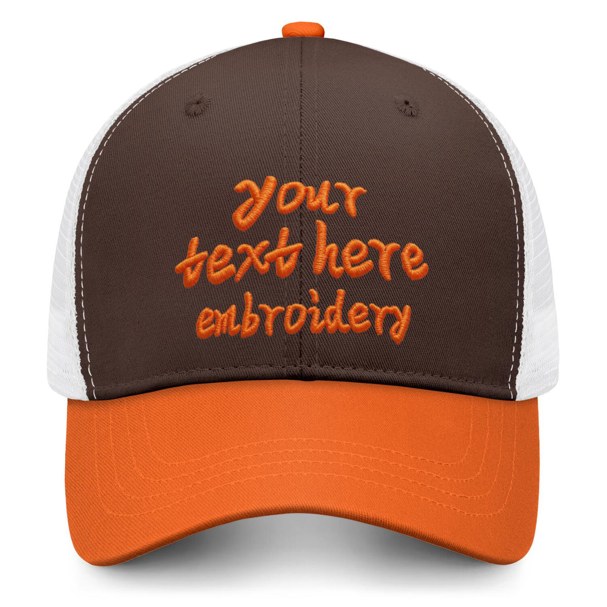 Vosoli Dark Brown & Orange Two-Tone Baseball Trucker Hat - Unisex Custom 3D Embroidery or Print