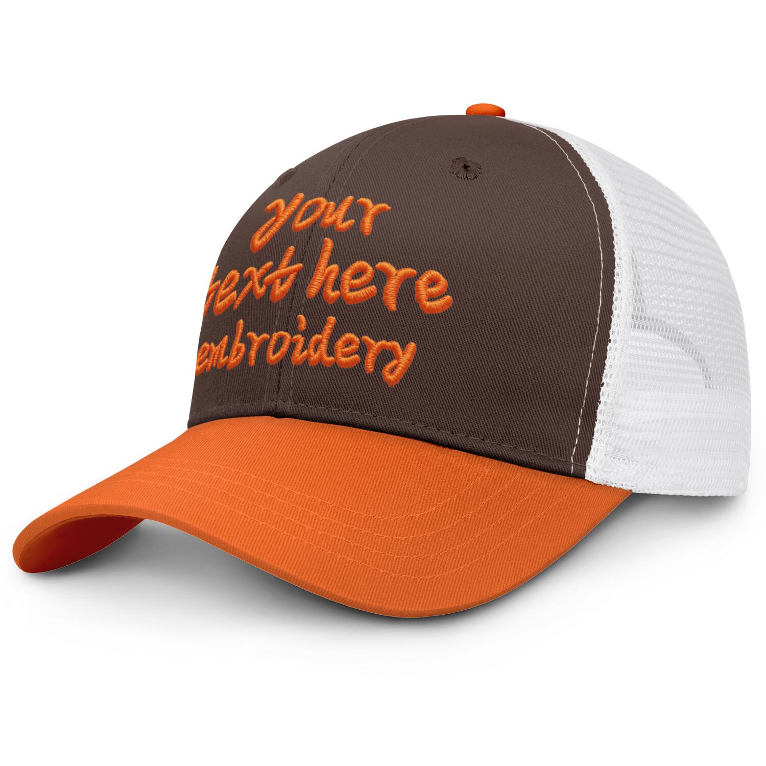 Vosoli Dark Brown & Orange Two-Tone Baseball Trucker Hat - Unisex Custom 3D Embroidery or Print
