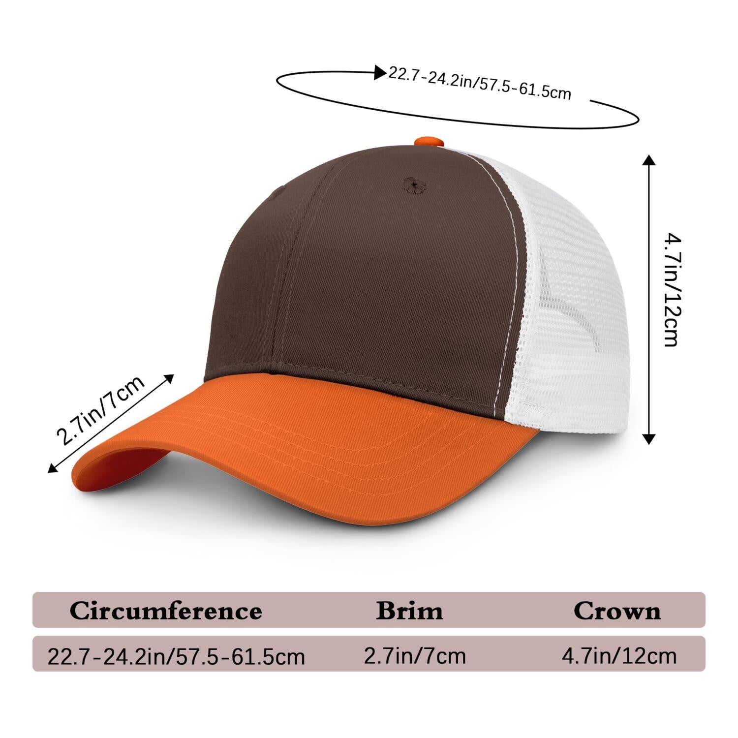 Vosoli Dark Brown & Orange Two-Tone Baseball Trucker Hat - Unisex Custom 3D Embroidery or Print