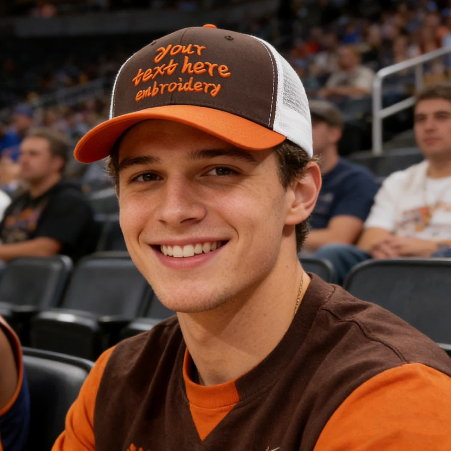 Vosoli Dark Brown & Orange Two-Tone Baseball Trucker Hat - Unisex Custom 3D Embroidery or Print