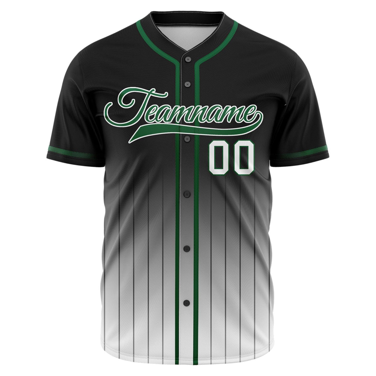 VOSOLI Dark Forest Green &amp; Black Gradient Pinstripe Baseball Jersey