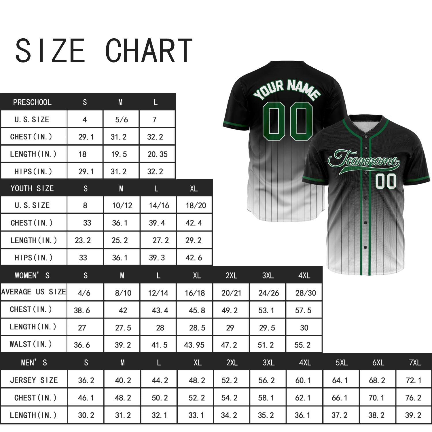 VOSOLI Dark Forest Green & Black Gradient Pinstripe Baseball Jersey