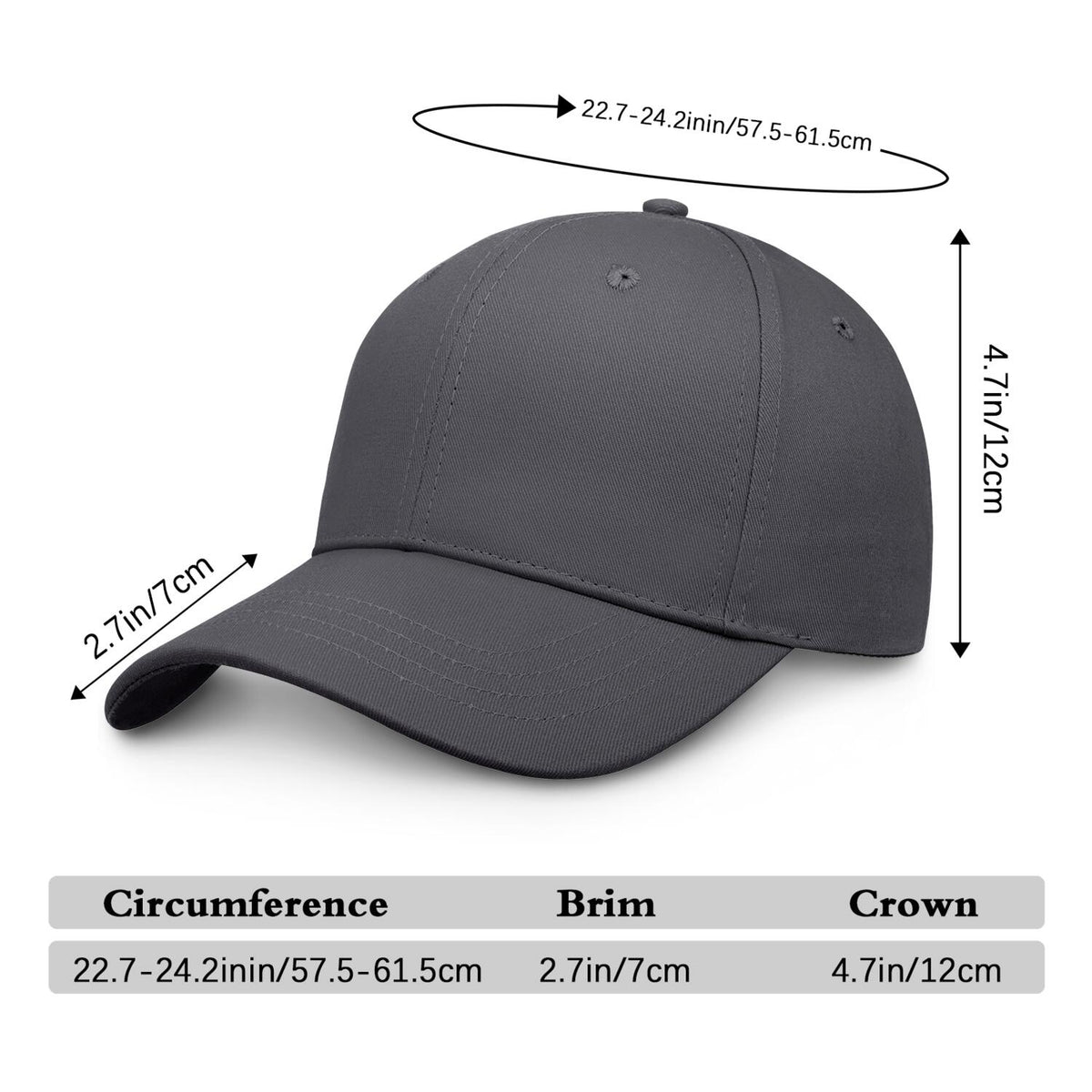 Vosoli Dark Grey Solid Baseball Cap - Unisex Custom 3D Embroidery or Print