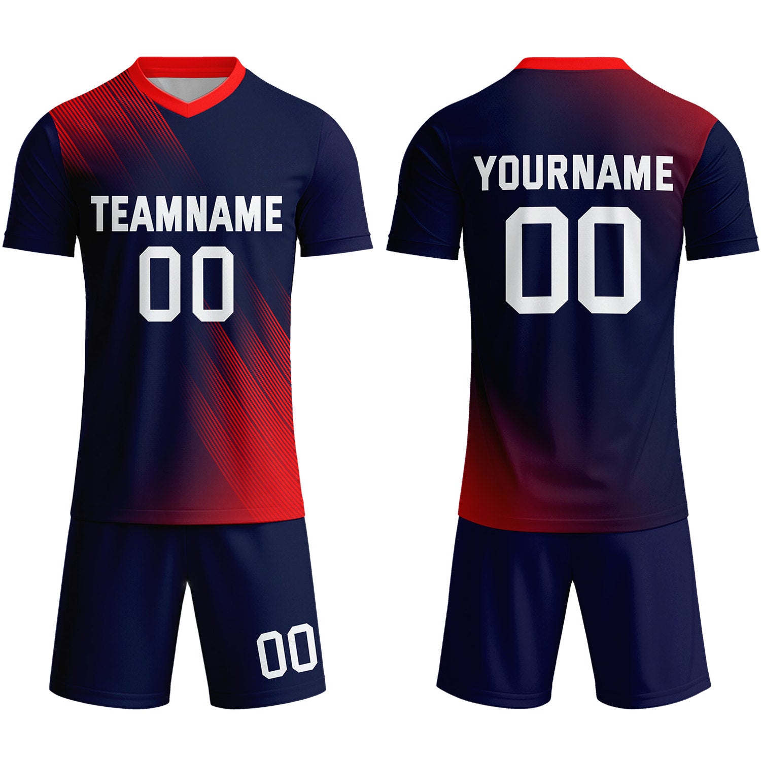 Custom Dark Navy & Red Stripe Soccer Uniform Set for Teams & Individuals | Vosoli