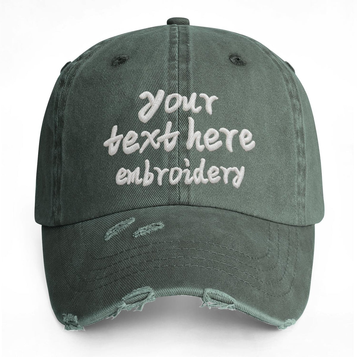 Vosoli Dark Olive Distressed Denim Baseball Cap - Team Custom Embroider or Print Personalized Hat