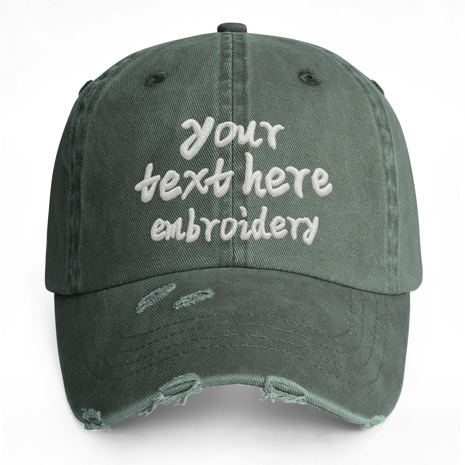 Vosoli Dark Olive Distressed Denim Baseball Cap - Team Custom Embroider or Print Personalized Hat