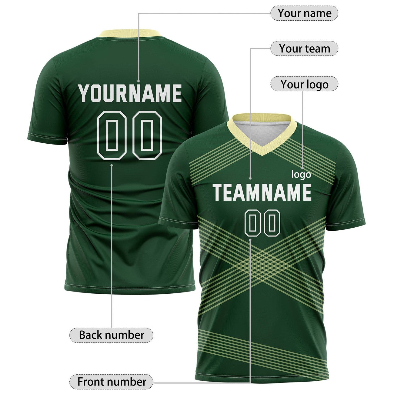 Custom Deep Green & Lime Cross Stripe Soccer Jersey for Teams & Individuals | Vosoli