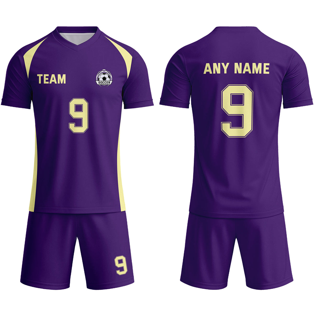 Custom Deep Purple &amp; Gold Soccer Uniform Set - Personalized Team Name &amp; Number | Vosoli