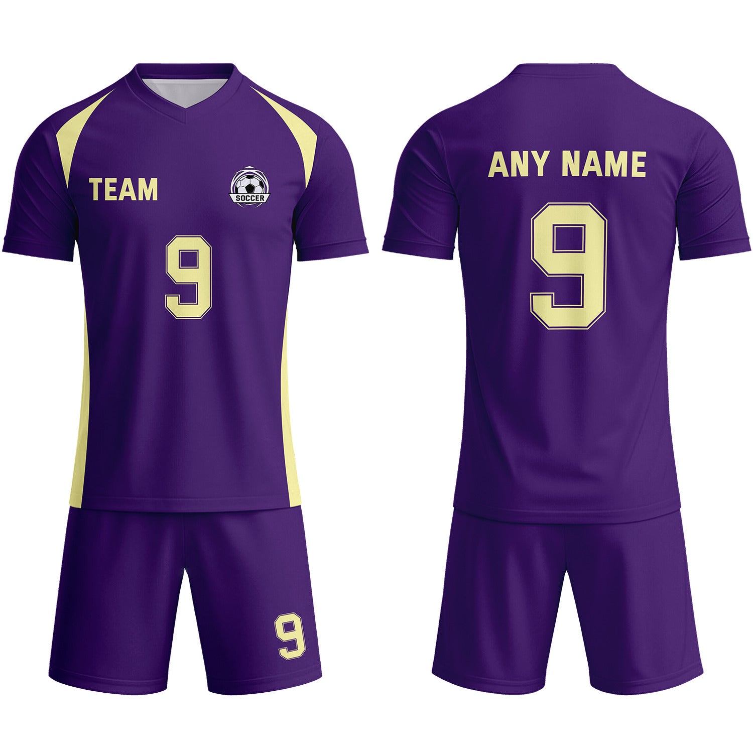 Custom Deep Purple & Gold Soccer Uniform Set - Personalized Team Name & Number | Vosoli