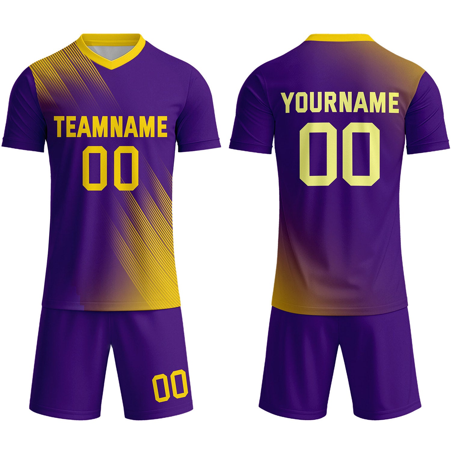 Custom Deep Purple & Gold Stripe Soccer Uniform Set for Teams & Individuals | Vosoli