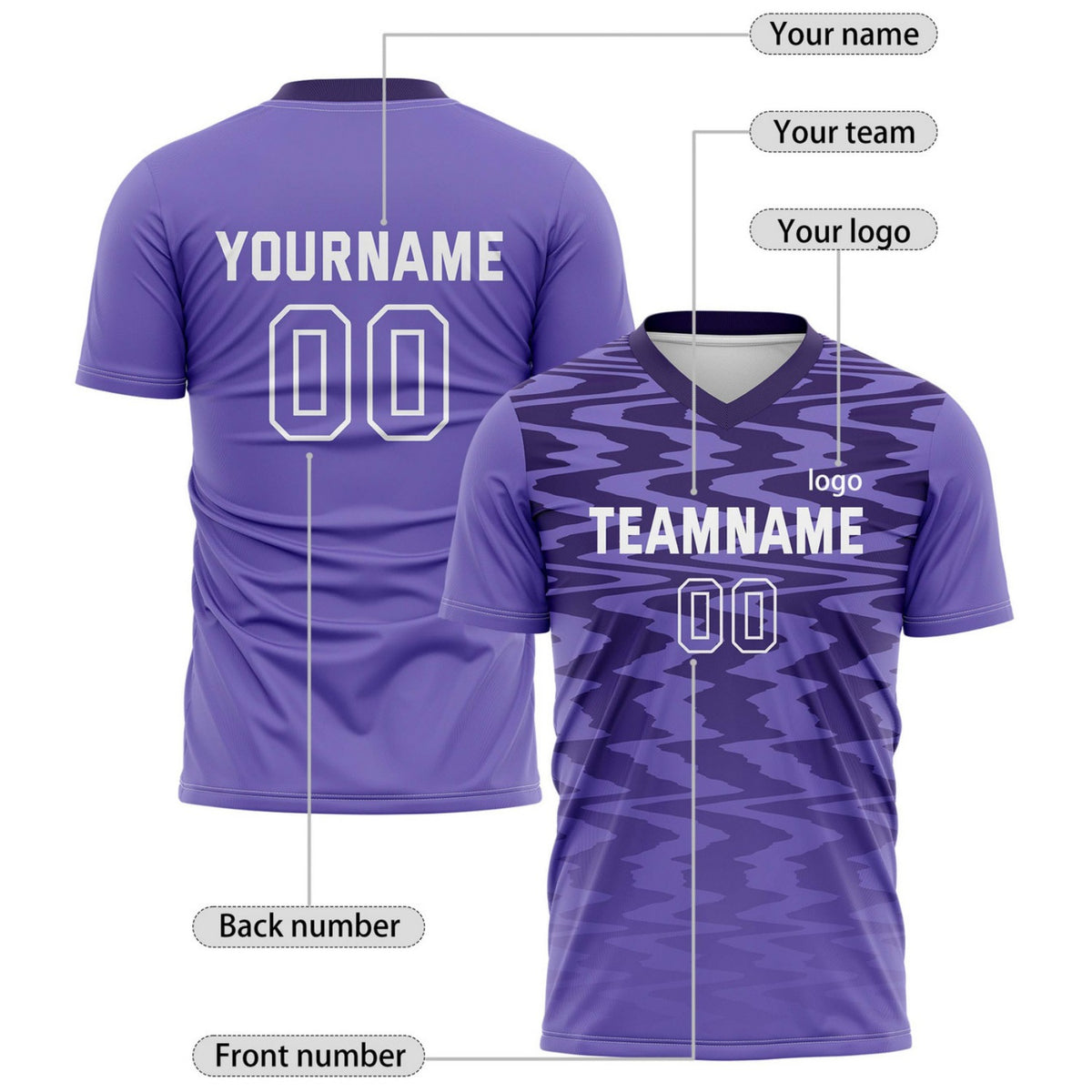 Custom Deep Purple & Light Purple Wave Pattern Soccer Jersey for Teams & Individuals | Vosoli