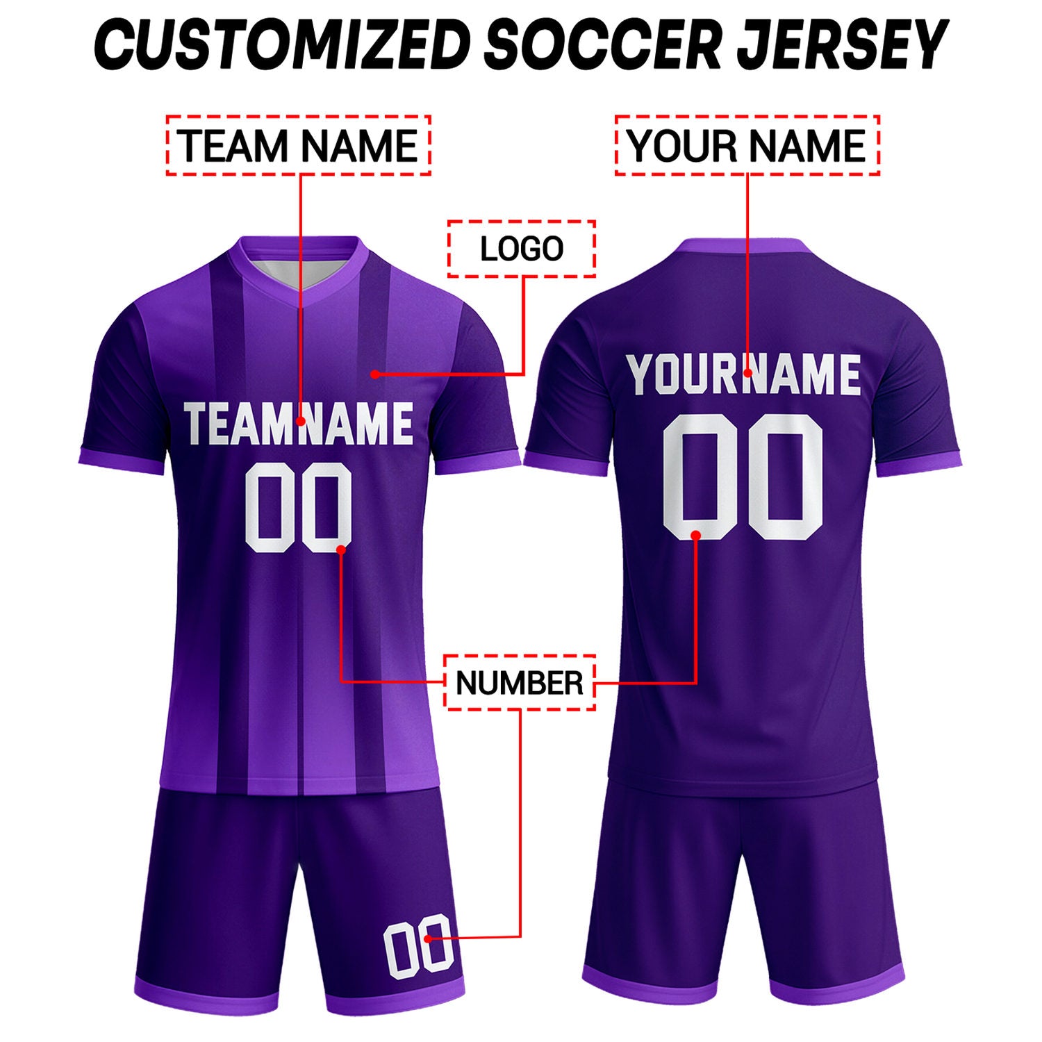 Custom Deep Purple Stripe Gradient Soccer Uniform Set for Teams & Individuals | Vosoli
