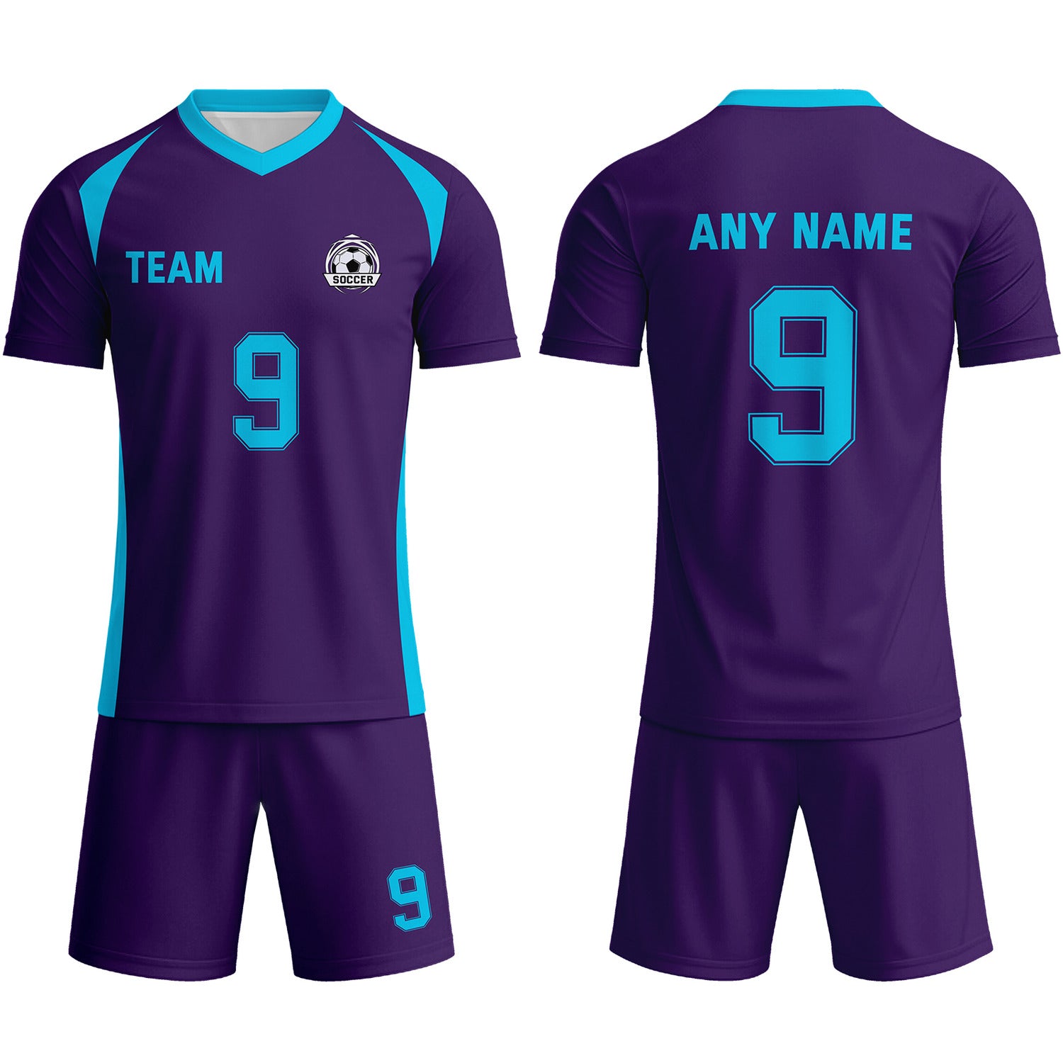 Custom Deep Purple & Turquoise Soccer Uniform Set - Personalized Team Name & Number | Vosoli
