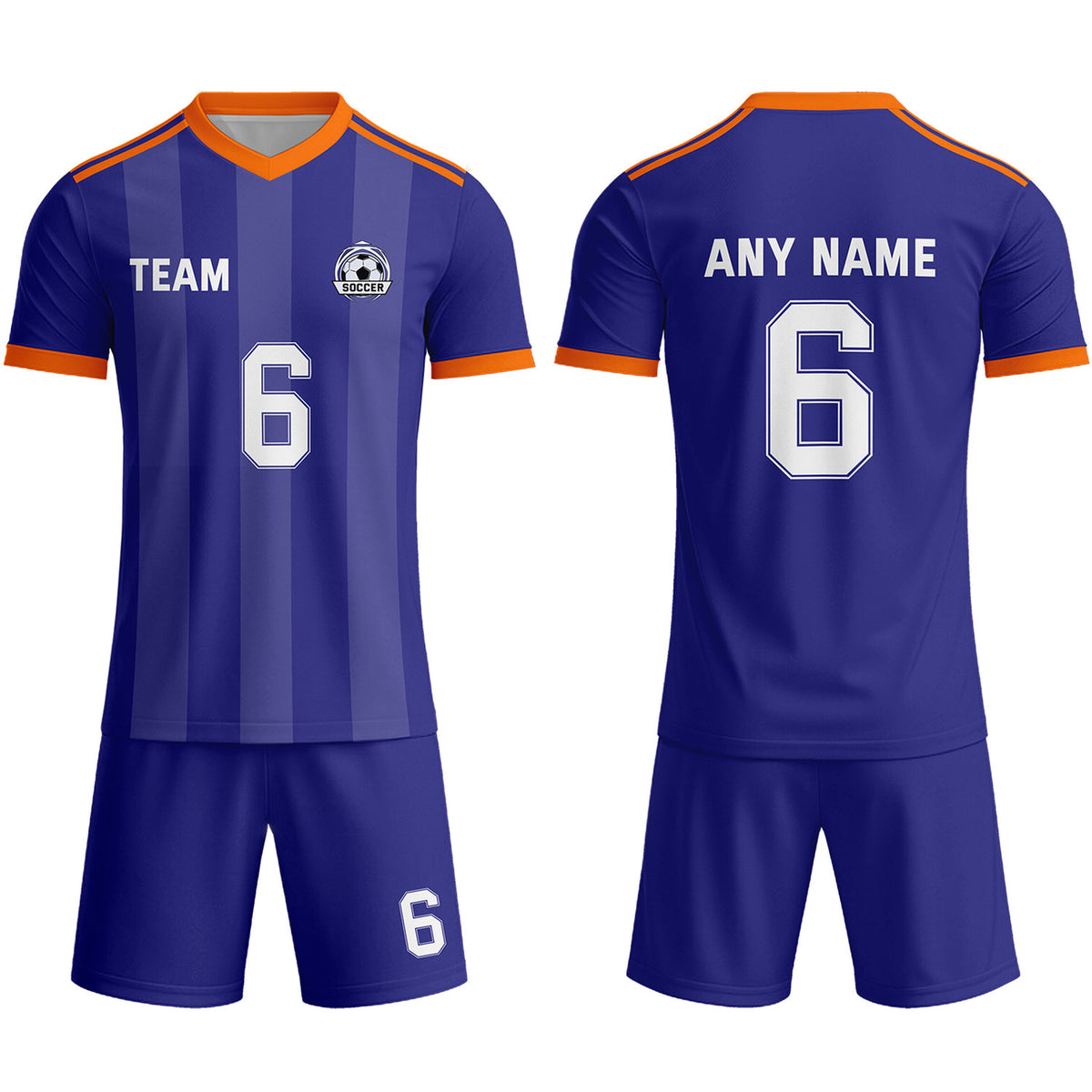 Custom Deep Purple &amp; White-Orange Striped Soccer Uniform Set for Teams &amp; Individuals | Vosoli