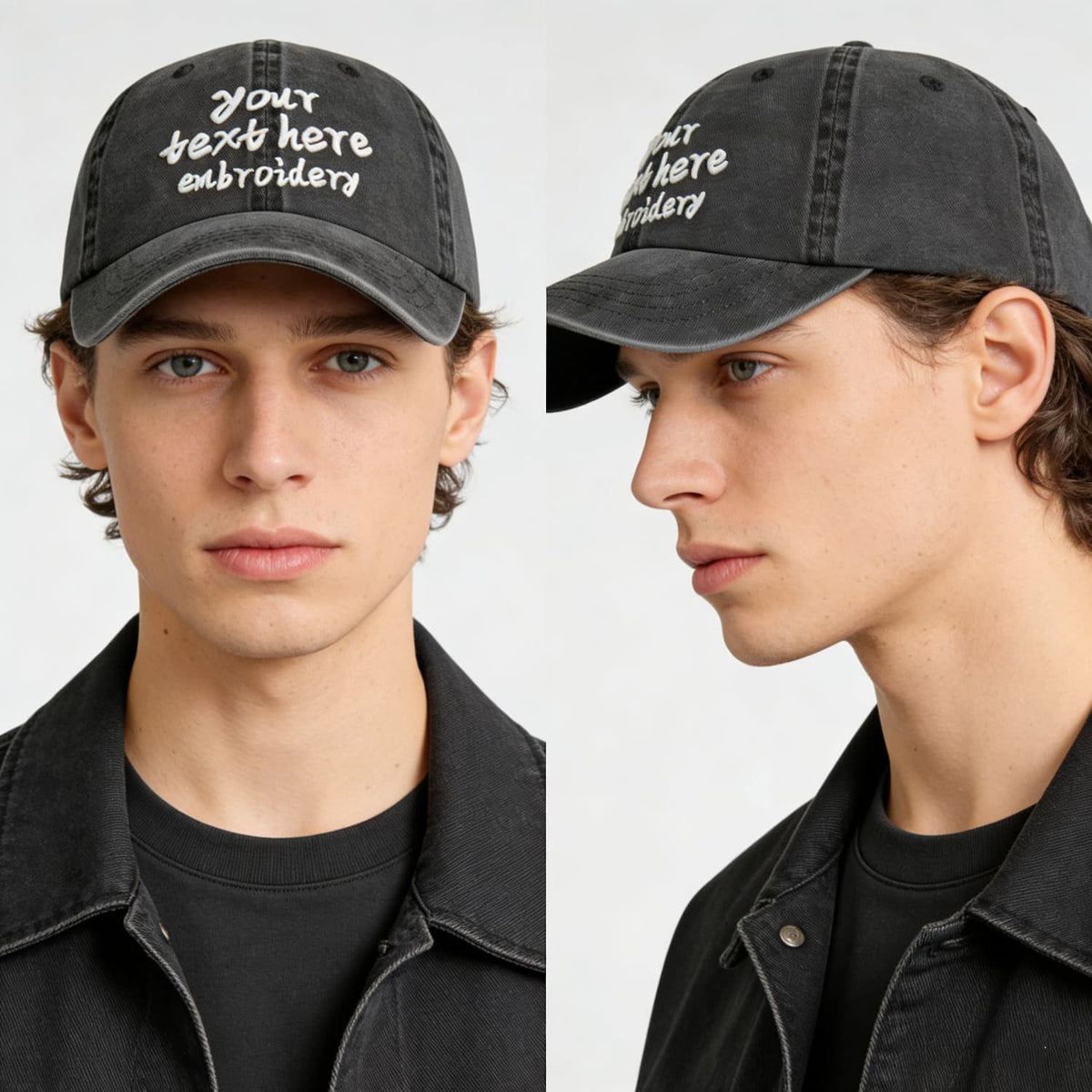 Vosoli Black Washed Denim Unisex Baseball Cap - Team Custom Embroider or Print Personalized Hat