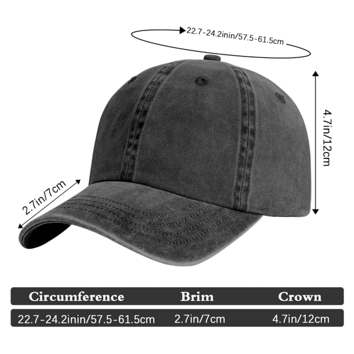 Vosoli Black Washed Denim Unisex Baseball Cap - Team Custom Embroider or Print Personalized Hat