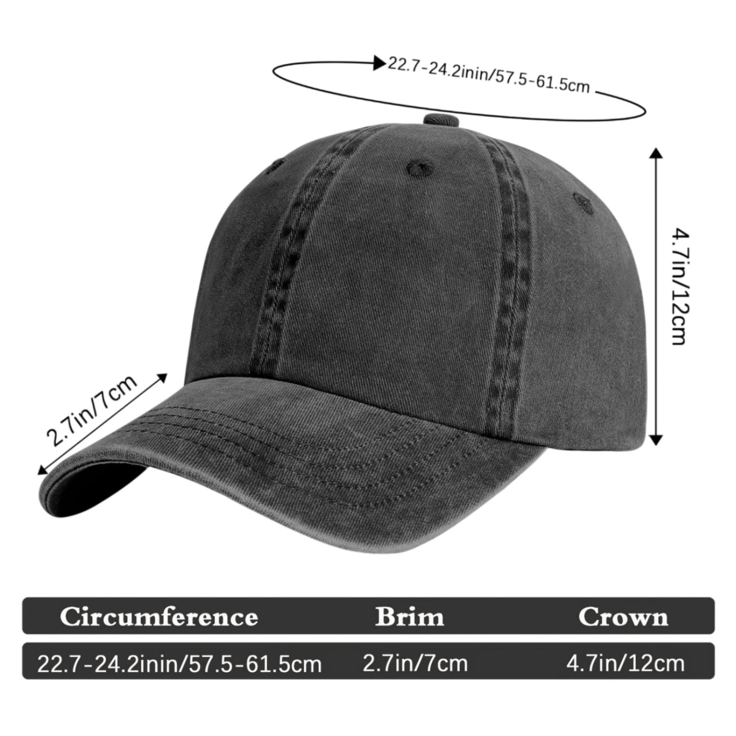 Vosoli Black Washed Denim Unisex Baseball Cap - Team Custom Embroider or Print Personalized Hat