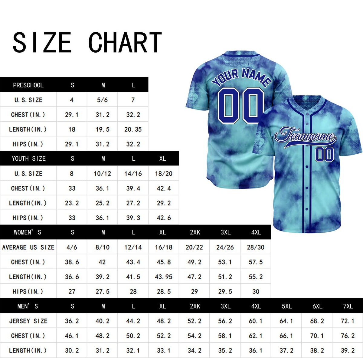 VOSOLI Electric Aqua Tie-Dye Graffiti Custom Stitched Baseball Jersey