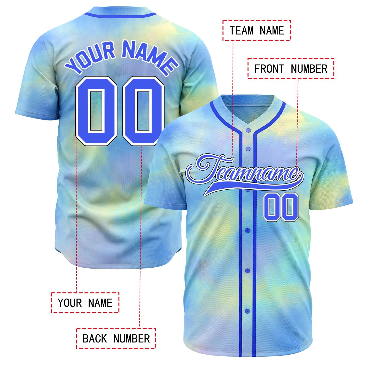 VOSOLI Electric Neon Green Blue Tie-Dye Graffiti Custom Stitched Baseball Jersey