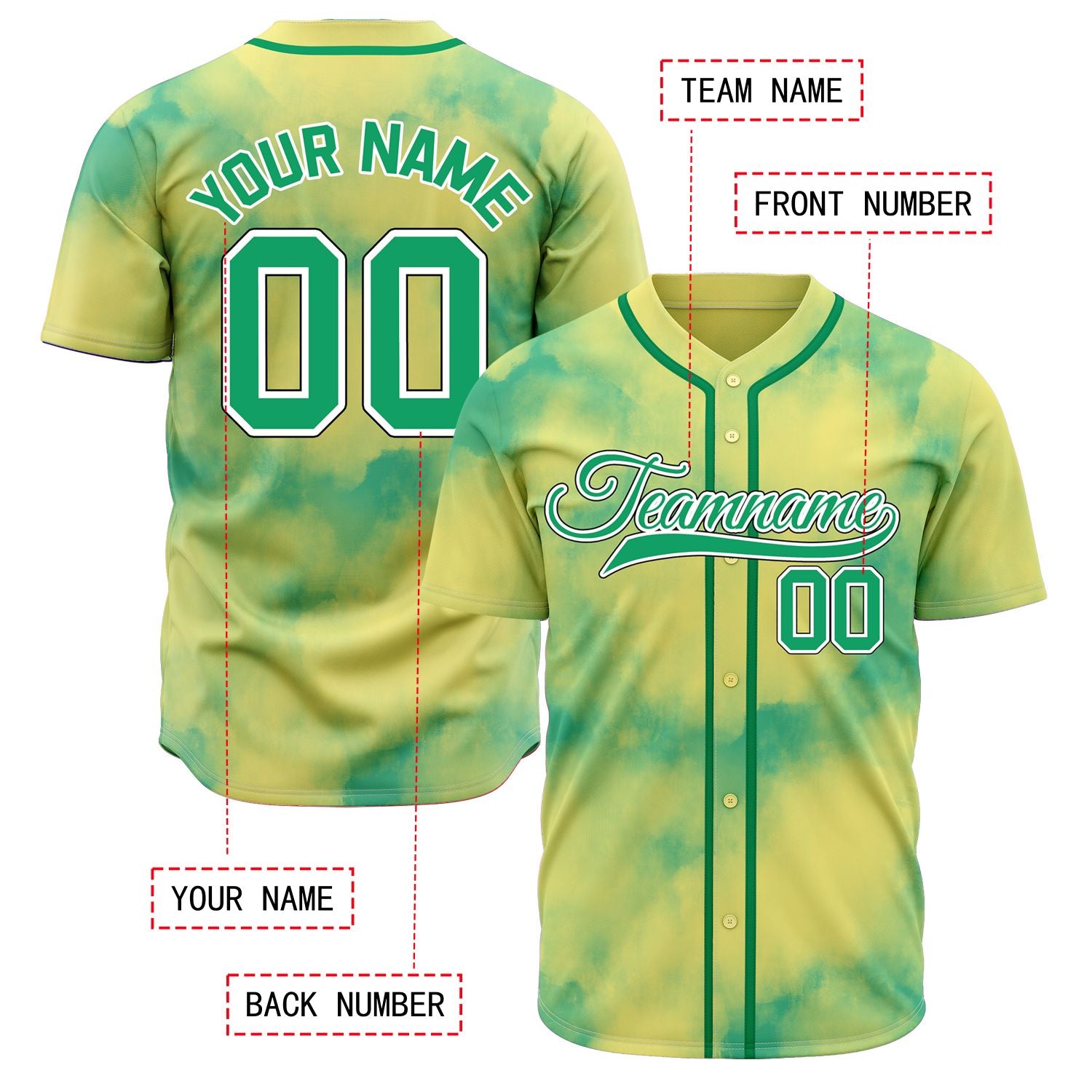 VOSOLI Neon Yellow-Green Tie-Dye Graffiti Custom Stitched Baseball Jersey