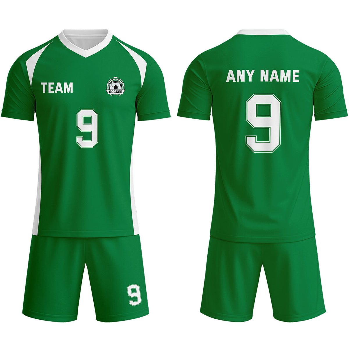 Custom Emerald Green &amp; White Soccer Uniform Set - Personalized Team Name &amp; Number | Vosoli