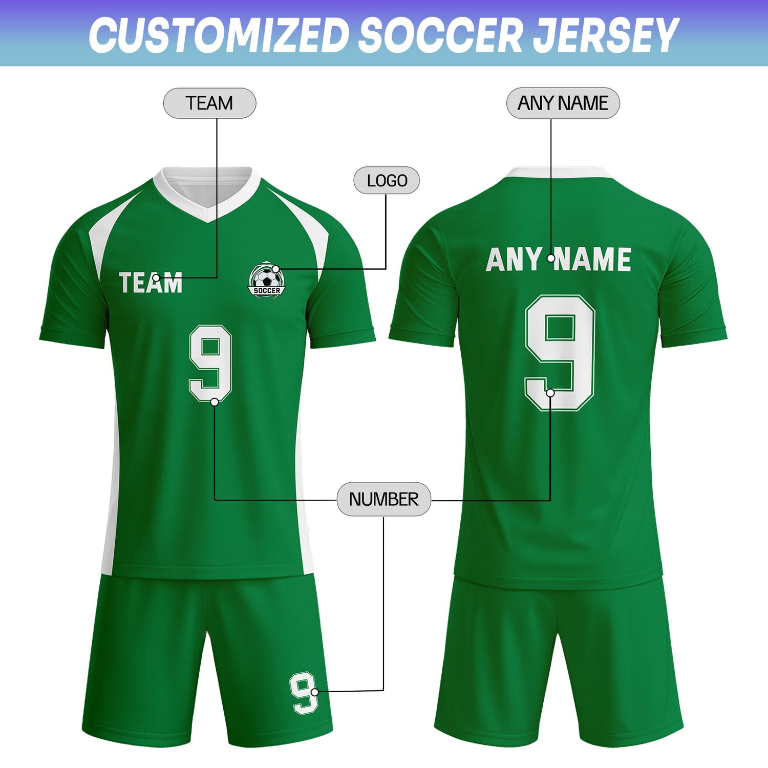Custom Emerald Green & White Soccer Uniform Set - Personalized Team Name & Number | Vosoli