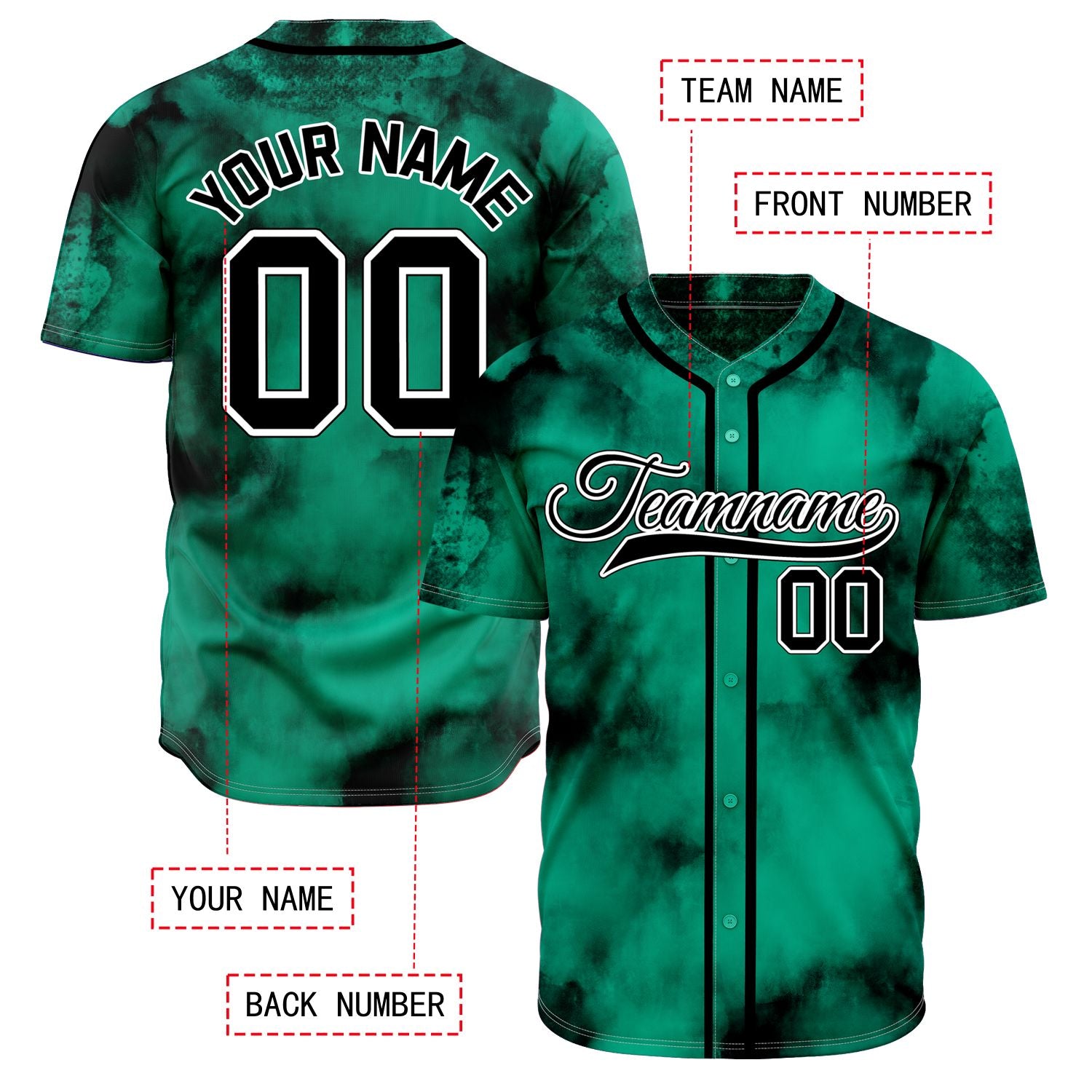 VOSOLI Toxic Emerald Green Black Tie-Dye Graffiti Custom Stitched Baseball Jersey