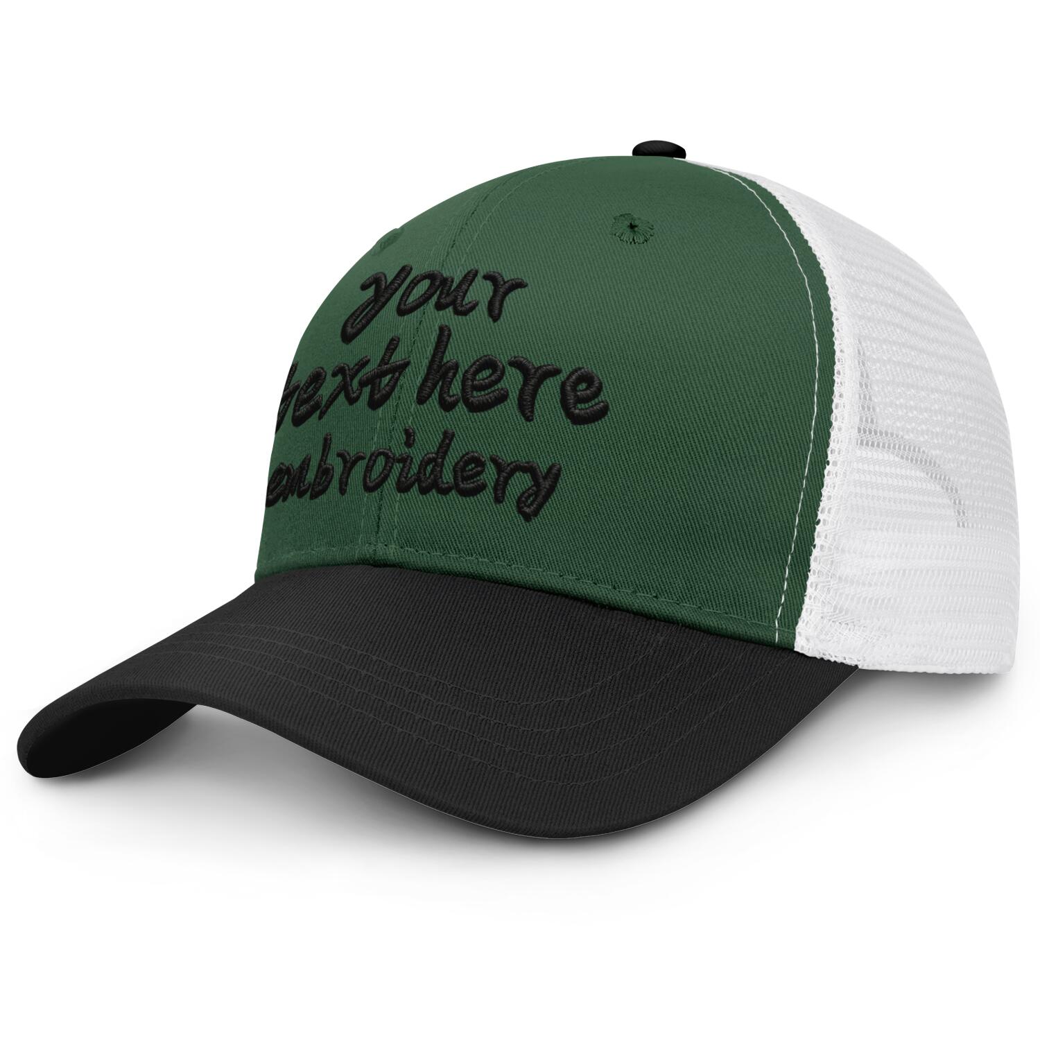 Vosoli Forest Green & Black Two-Tone Baseball Trucker Hat - Unisex Custom 3D Embroidery or Print