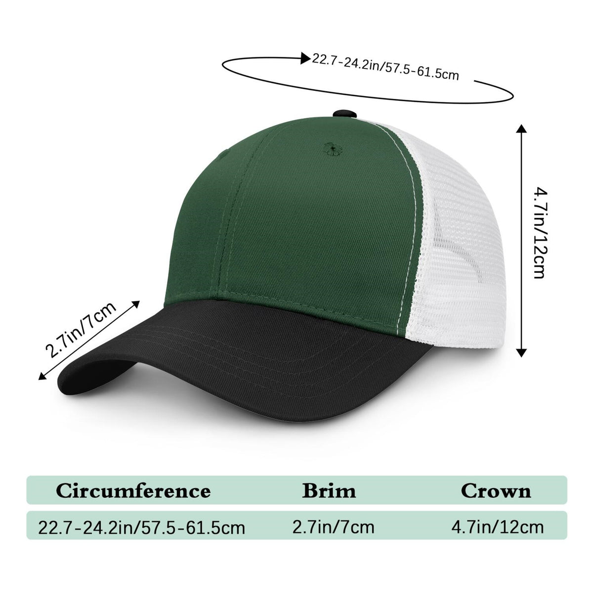 Vosoli Forest Green & Black Two-Tone Baseball Trucker Hat - Unisex Custom 3D Embroidery or Print