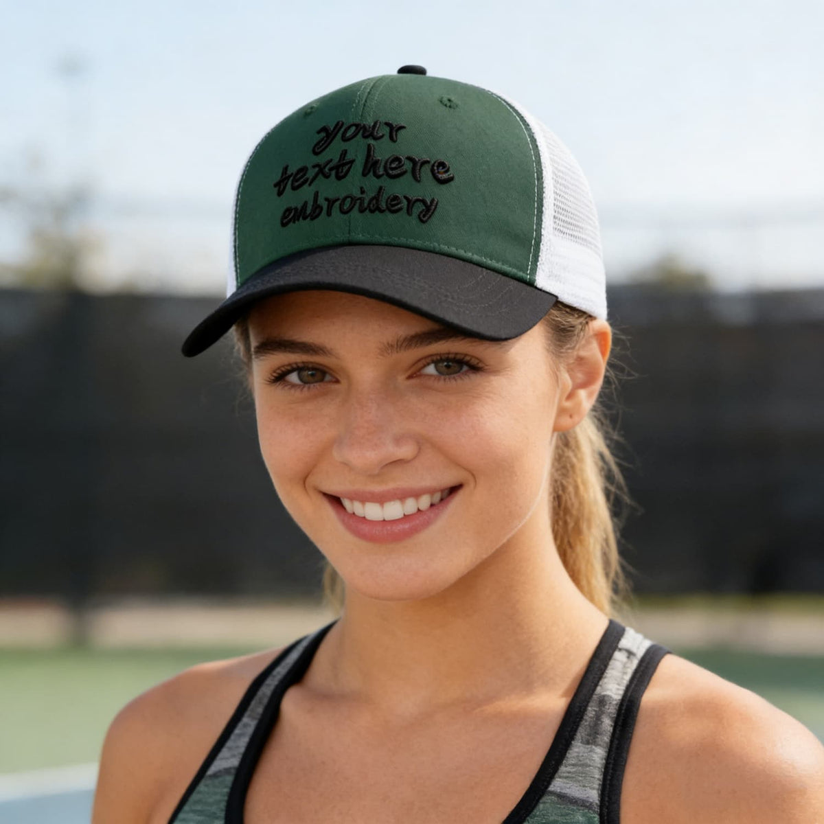 Vosoli Forest Green &amp; Black Two-Tone Baseball Trucker Hat - Unisex Custom 3D Embroidery or Print